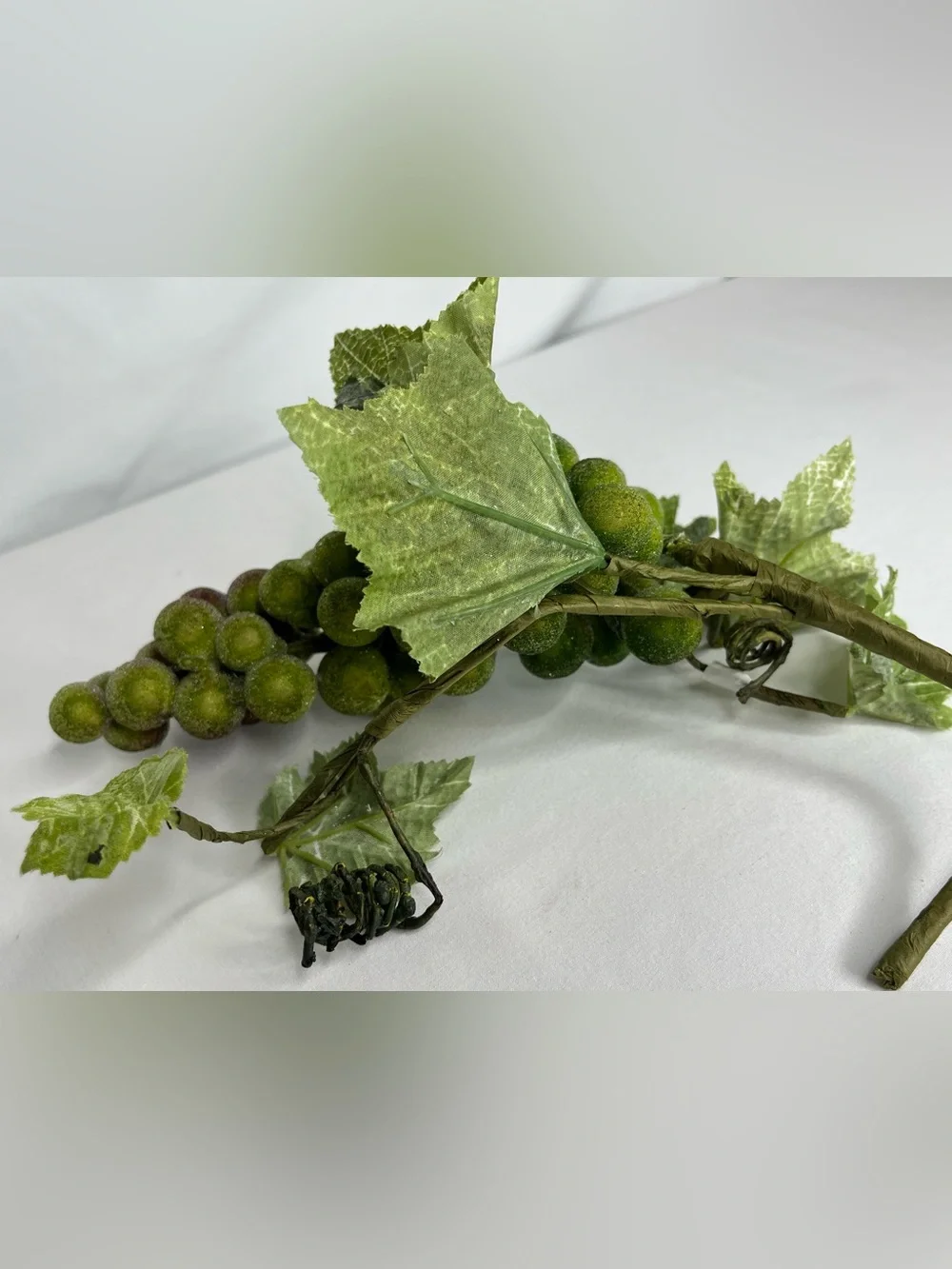 Vintage Frosted Faux Green Grape Stem. 9.5